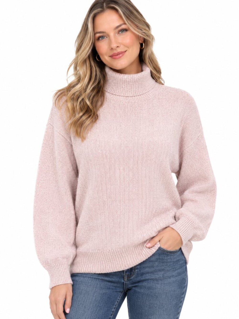 Vintage Liz Claiborne Angora Lambswool Turtleneck Sweater Peach Fuzzy Soft Med